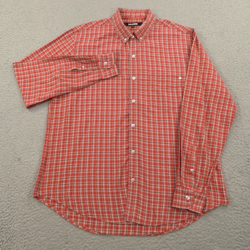 BALDWIN Mens XL Red Plaid Flannel Shirt Japanese Fabric Button Up USA Made